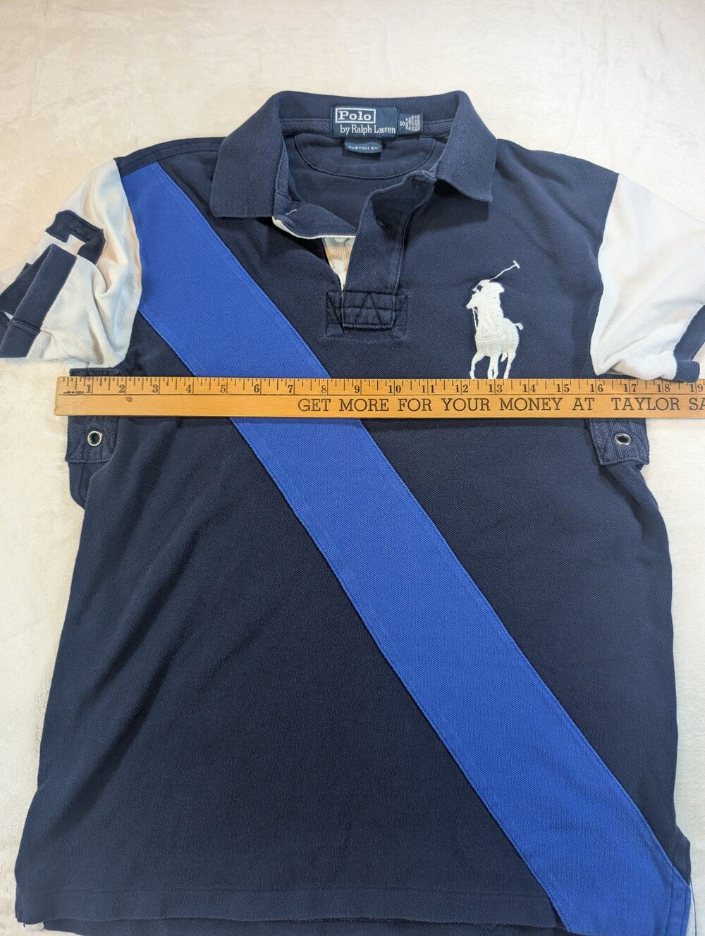 Polo Ralph Lauren Big Pony Polo Shirt Mens S Custom Fit Navy Blue Rugby Stripe